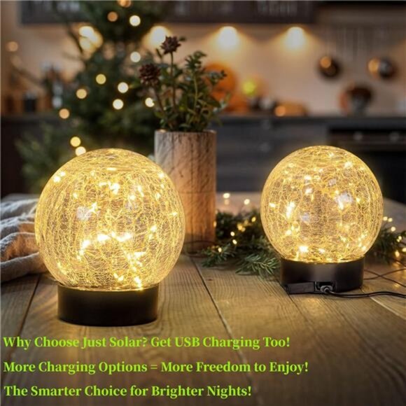 Solar Globe Lights Outdoor Large Garden Decor USB Charged 4.72" Diameter - Picture 3 of 7